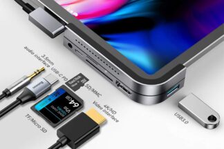 iPad Pro USB C Hub, Baseus 6-in-1 Adapter for iPad Pro 2021 2020 2018 12.9/11 inch, Docking Station with 4K HDMI, USB-C PD Charging, SD/Micro Card Reader, USB 3.0 & 3.5mm Headphone Jack