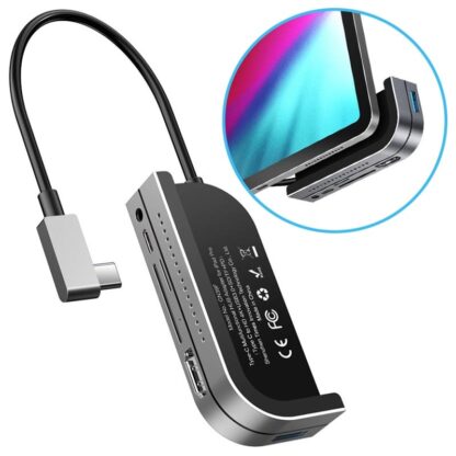 iPad Pro USB C Hub, Baseus 6-in-1 Adapter for iPad Pro 2021 2020 2018 12.9/11 inch, Docking Station with 4K HDMI, USB-C PD Charging, SD/Micro Card Reader, USB 3.0 & 3.5mm Headphone Jack - Image 2
