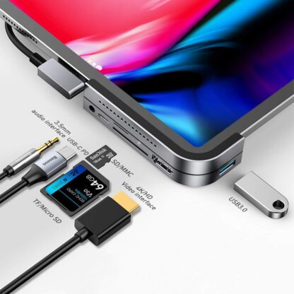 iPad Pro USB C Hub, Baseus 6-in-1 Adapter for iPad Pro 2021 2020 2018 12.9/11 inch, Docking Station with 4K HDMI, USB-C PD Charging, SD/Micro Card Reader, USB 3.0 & 3.5mm Headphone Jack
