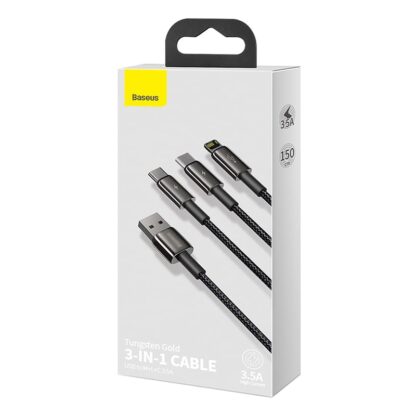 Tungsten Gold Cable, 3 in 1 Fast Charging Data Cable, USB to (M+L+C) 3.5A Max - Image 2