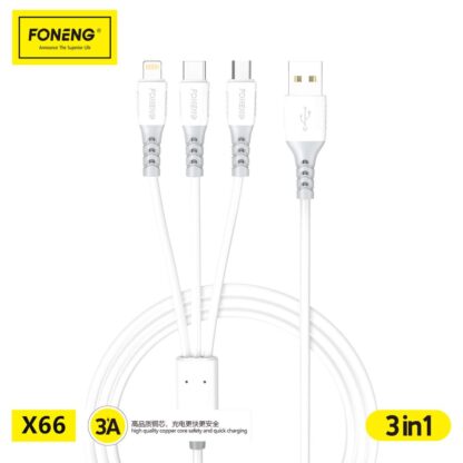 FONENG 3 IN 1 CABLE - X66 - MICRO, LIGHTNING, TYPE-C