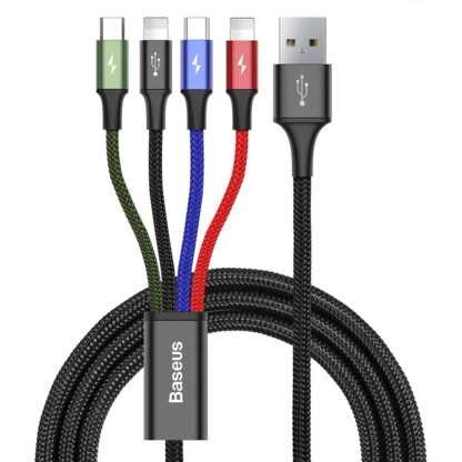 BASEUS FAST 4-IN-1 CABLE FOR IPHONE +TYPE-C +MICRO 3.5A 1.2M BLACK{IPhone-2Pin}
