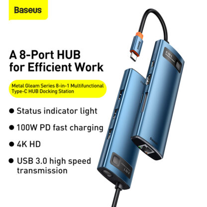 Baseus Metal Gleam Series 8-in-1 Multifunctional Type-C HUB Docking Station Blue - Image 7