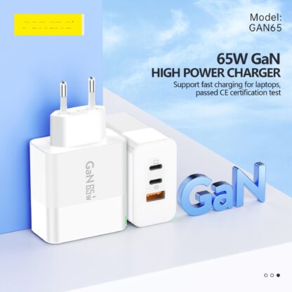 Foneng 65W GaN Fast Charger Adapter, PD Charger, Triple USB Wall Charger with Type-C to Type-C Cable - Image 3