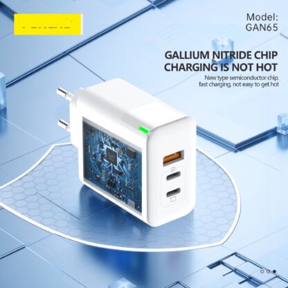 Foneng 65W GaN Fast Charger Adapter, PD Charger, Triple USB Wall Charger with Type-C to Type-C Cable - Image 6