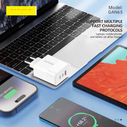 Foneng 65W GaN Fast Charger Adapter, PD Charger, Triple USB Wall Charger with Type-C to Type-C Cable - Image 5