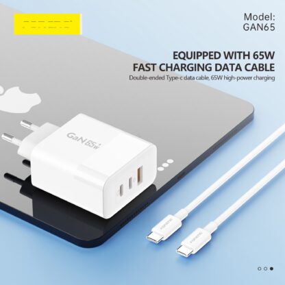 Foneng 65W GaN Fast Charger Adapter, PD Charger, Triple USB Wall Charger with Type-C to Type-C Cable - Image 8