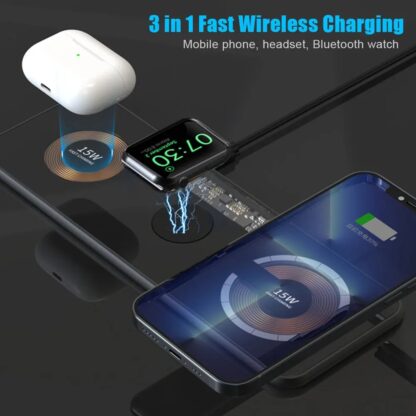 15W Wireless Charger Magnetic Suction 3-in-1 Wireless Charging for iPhone 15 PRO MAX, AirPods 2nd GEN, Watch Series 1 to Series Ultra & Galaxy S23 ULTRA - Image 5