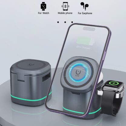 H32 15W 3 in 1 Magnetic Multifunctional Wireless Charger for Apple iPhone 15, Apple AirPods Pro (2nd Generation), Apple Watch (Grey) - Image 2