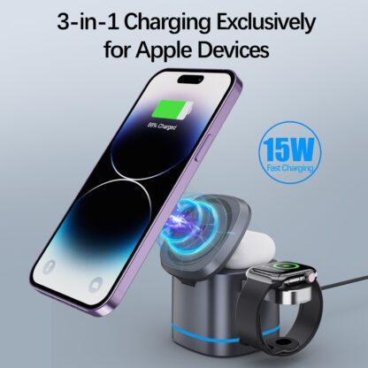 H32 15W 3 in 1 Magnetic Multifunctional Wireless Charger for Apple iPhone 15, Apple AirPods Pro (2nd Generation), Apple Watch (Grey) - Image 3